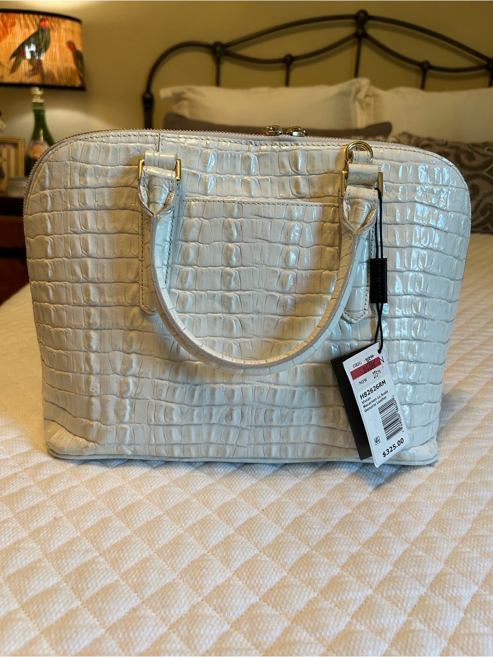 NWT Brahmin Vivian Satchel in Macaroon La Scala Embossed Leather - Picture 5 of 12